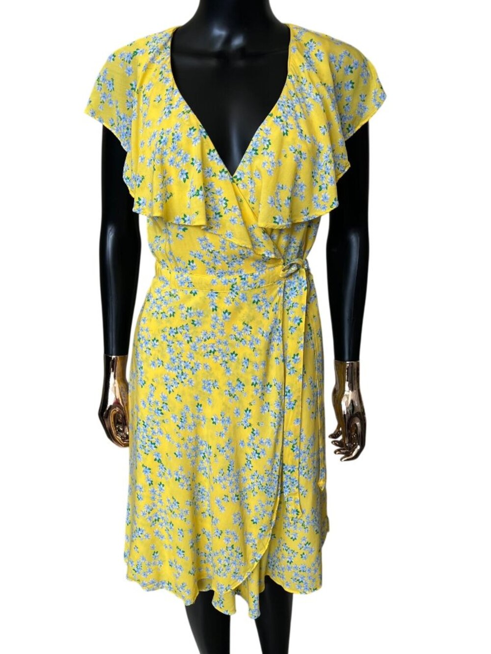 Draper James RSVP Yellow Floral Ruffle Wrap Dress Size S